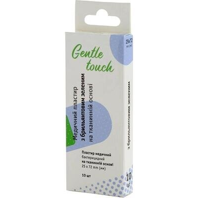 Пластир медичний Gentle touch бактерицидний, на тканинній основі з діамантовим зеленим 25 мм х 72 мм, 10 штук