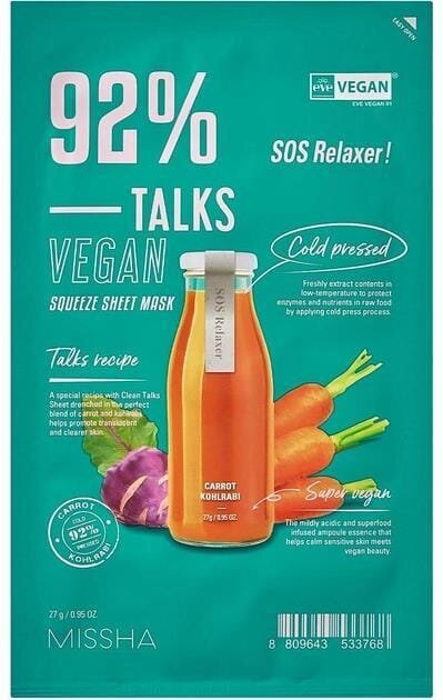 Маска тканинна для обличчя Missha Talks Vegan Squeeze Sos Relaxer екстрене відновлення, 27 г