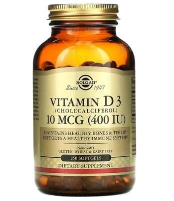 Вітамін Д3 Solgar Vitamin D3 (Cholecalciferol) 10 мкг (400 МО) м'які капсули №250