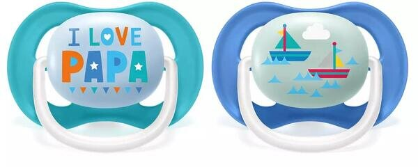 Пустушка силіконова Philips Avent Ultra Air I love SCF080/03 ортодонтична, 6-18 місяців, для хлопчиків, 2 шт