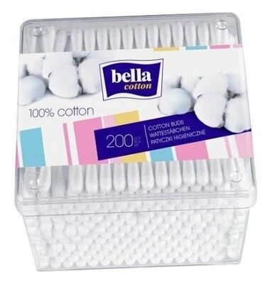 Палички ватні гiгiєнiчні Bella Cotton, пластикова прямокутна упаковка, 200 штук
