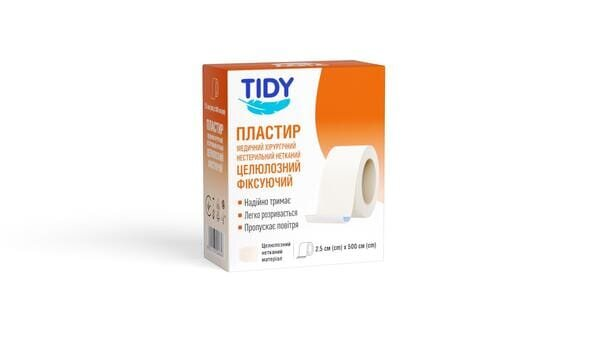 Пластир медичний Tidy на целюлозній нетканій основі 2,5 см х 500 см, 1 штука