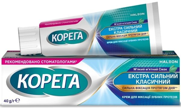 Крем Корега для фіксації зубних протезів Екстра Сильний Класичний М'який м'ятний смак, 40 г