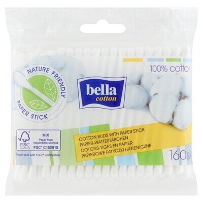Палички ватні гiгiєнiчні Bella Cotton, поліетиленова упаковка, 160 штук