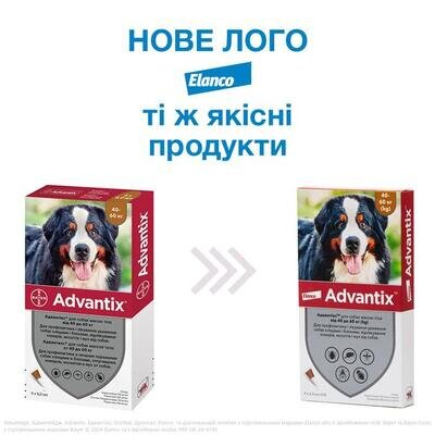 Адвантікс Elanco (Bayer) краплі від заражень екто паразитами для собак 40-60 кг, 1 піпетка