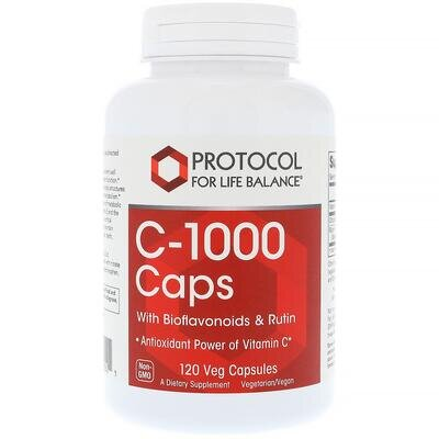 Вітамін C з біофлавоноїдами та рутином Protocol for Life Balance Vitamin C-1000, 120 вегетаріанських капсул