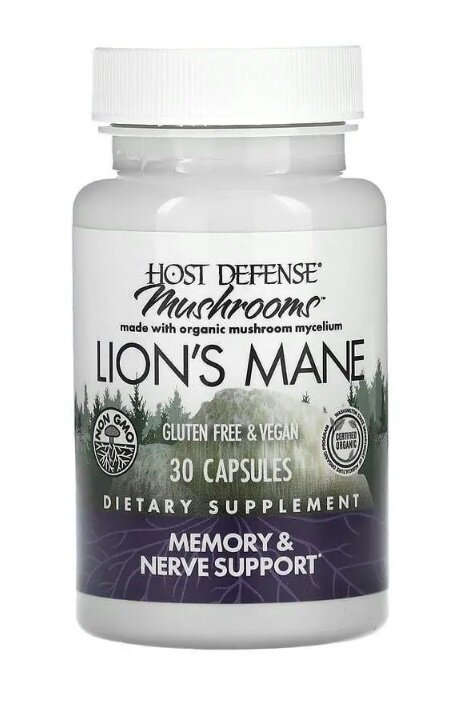 Гриб їжовик гребінчастий (Левова Грива) Host Defense Lion's Mane, Fungi Perfecti, 30 капсул