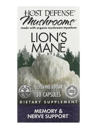 Гриб їжовик гребінчастий (Левова Грива) Host Defense Lion's Mane, Fungi Perfecti, 30 капсул