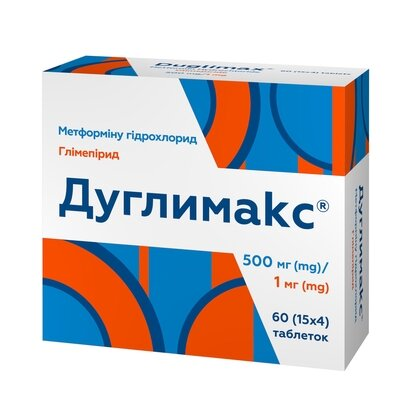 Дуглимакс таблетки по 500 мг/1 мг №60 (15х4)