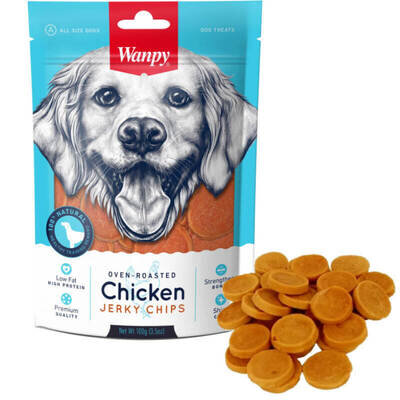 Ласощі для собак Wanpy Chicken Jerky Chips Чіпси курячі в'ялені, 100 г