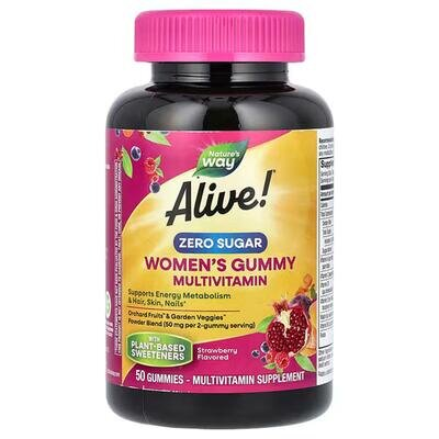 Мультивітаміни для жінок Nature's Way Alive! Womens Gummy Multivitamin без цукру, смак полуниці, 50 жувальних таблеток