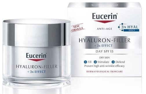 Крем для обличчя Eucerin Hyaluron Filler + 3x Effect SPF15 денний проти зморшок для сухої та чутливої шкіри (63485), 50 мл