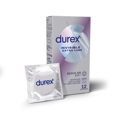Презервативи латексні Durex Invisible Extra Lube з додатковою змазкою, 12 штук