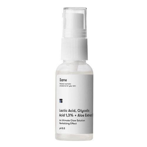 Сироватка для обличчя Sane Lactic, Glycolic Acid 1,3% + Aloe Extract з молочною та гліколевою кислотою + екстракт алое, 30 мл