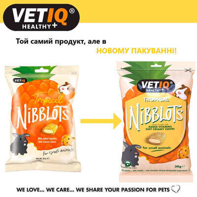 Ласощі для гризунів VetIQ Nibblots з тропічними фруктами для здоров'я шкіри та шерсті, 30 г