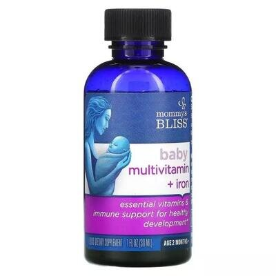 Мультивітаміни із залізом для немовлят Mommys Bliss Baby Multivitamin+Iron від 2 місяців зі смаком винограду, 30 мл