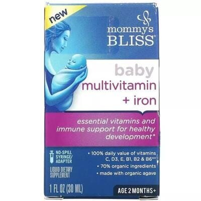 Мультивітаміни із залізом для немовлят Mommys Bliss Baby Multivitamin+Iron від 2 місяців зі смаком винограду, 30 мл