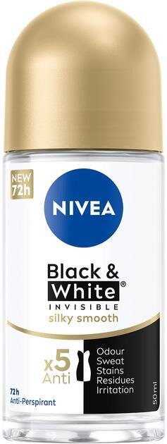 Дезодорант-антиперспірант кульковий Nivea Black & White Invisible Silky Smooth Чорне та Біле Невидимий Гладкий шовк 48h (83784), 50 мл