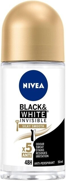 Дезодорант-антиперспірант кульковий Nivea Black & White Invisible Silky Smooth Чорне та Біле Невидимий Гладкий шовк 48h (83784), 50 мл
