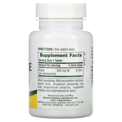 Ніацинамід Nature's Plus Niacinamide 500 мг, 90 таблеток