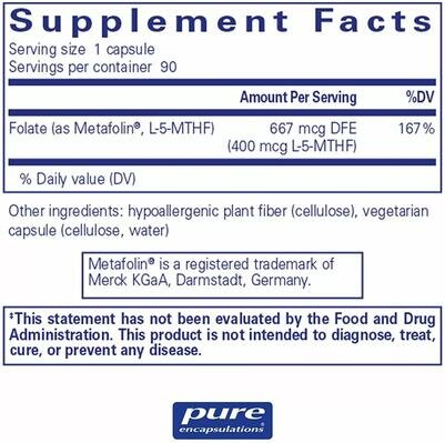 Фолат Pure Encapsulations 400 мкг, 90 капсул