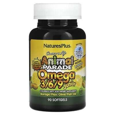Омега 3-6-9 для дітей Nature's Plus Animal Parade Junior Omega 3-6-9, лимон, 90 капсул