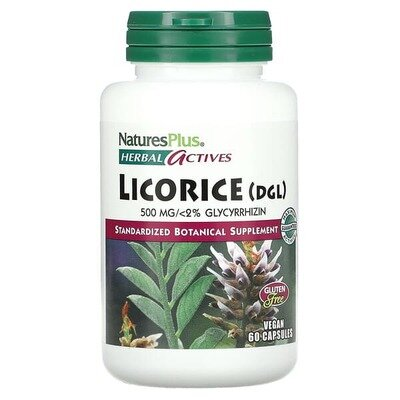 Лакриця Nature's Plus Herbal Actives Licorice 500 мг, 60 капсул