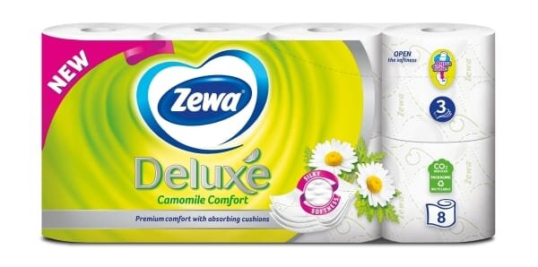 Туалетний папір Zewa Deluxe з ароматом ромашки 3 шари, 8 рулонів