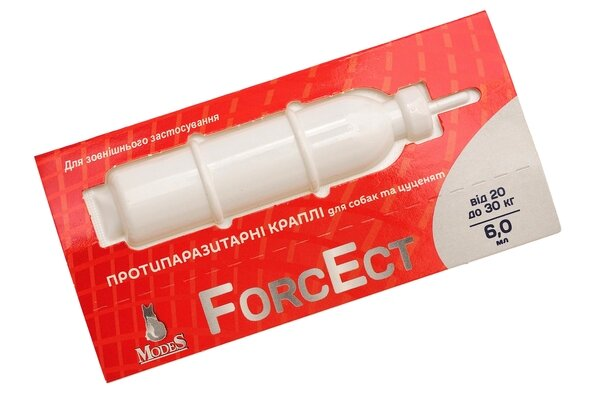 ФорсЕкт ModeS протипаразитарні краплі для собак та цуценят 20-30 кг, 6,0 мл, 3 піпетки