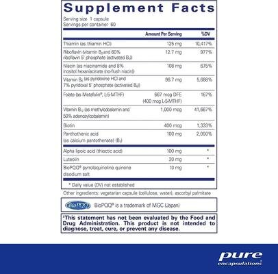 Вітаміни групи B Pure Encapsulations Ultra B-Complex з PQQ, 60 капсул