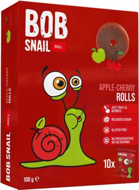Цукерки Bob Snail Roll натуральні яблучно-вишневі, 100 г