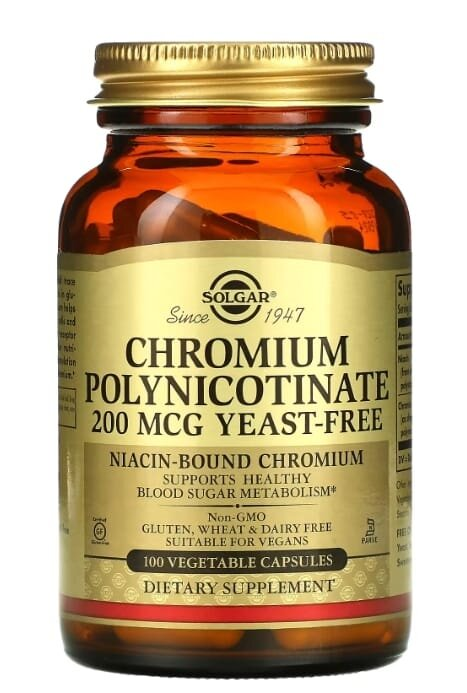 Хром полінікотинат Solgar Chromium Polynicotinate 200 мкг вег. капсули №100