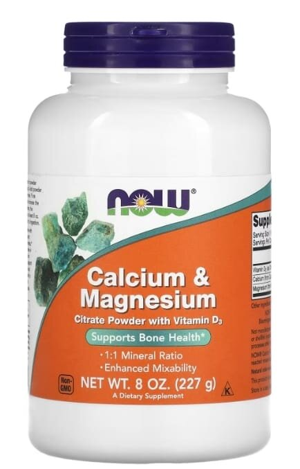 Кальцій та магній NOW Calcium Magnesium порошок, 227 г