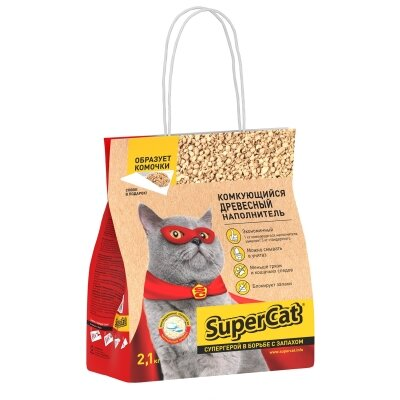 Наповнювач для туалету Collar SuperCat деревний комкуючий, 2,1 кг