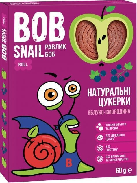 Цукерки Bob Snail Roll натуральні яблучно-смородинові, 60 г