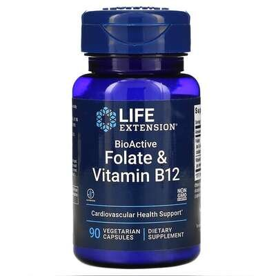 Фолат та B12 Life Extension BioActive Folate & Vitamin B12, 90 вегетаріанських капсул