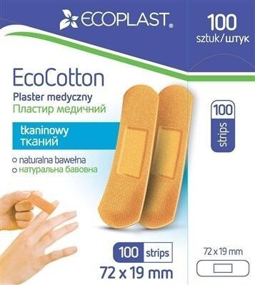 Набір пластирів медичних Ecoplast EcoCotton на тканій основі, 72 x 19 мм, 100 штук