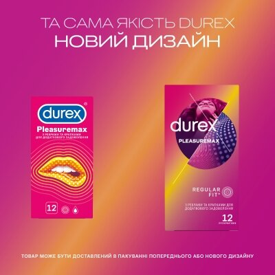 Презервативи латексні Durex Pleasuremax з ребрами і точками, 12 штук