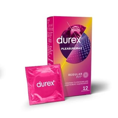 Презервативи латексні Durex Pleasuremax з ребрами і точками, 12 штук
