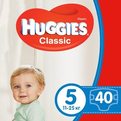 Підгузки Huggies Classic дитячі розмір 5, 11-25 кг, 40 шт