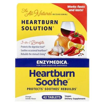 Засіб від печії Enzymedica Heartburn Relief зі смаком ванілі і апельсина, 42 жувальних таблетки