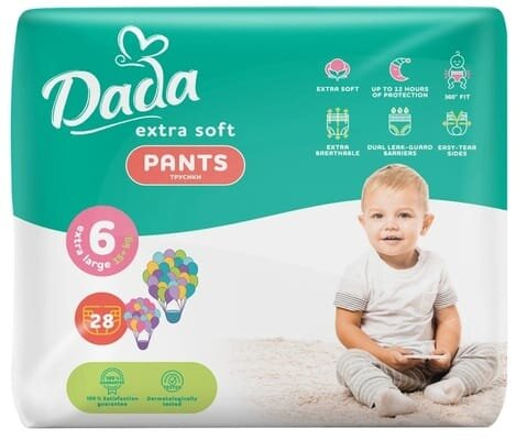 Підгузки-трусики Dada Extra Soft Extra Large дитячі, розмір 6, 15+ кг, 28 шт