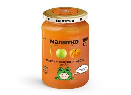 Пюре фруктово-овочеве Малятко Морква, гарбуз і яблуко, 180 г