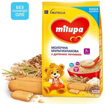 Каша молочна Milupa мультизлакова з печивом для дітей від 7 місяців, 210 г
