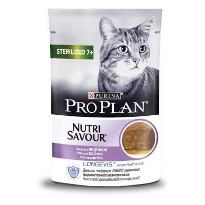 Корм вологий для стерилізованих кішок від 7 років Purina Pro Plan Nutrisavour Sterilised з індичкою, 85 г