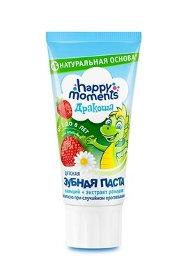 Зубна паста Happy Moments Дракоша зі смаком полуниці, гелева, 60 мл