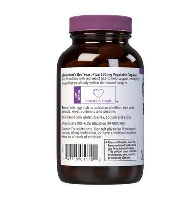 Червоний дріжджовий рис 600 мг Bluebonnet Nutrition Red Yeast Rice, 60 вегетаріанських капсул