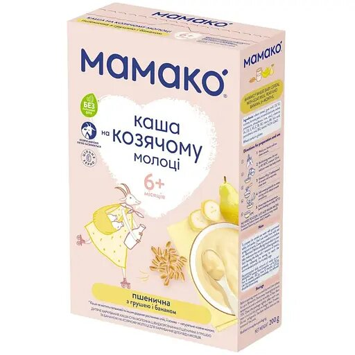 Каша молочна MAMAKO на козячому молоці пшенична з грушею та бананом з 6 місяців, 200 г