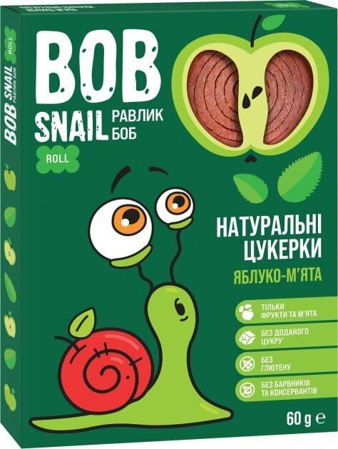 Цукерки Bob Snail Roll натуральні яблучні з м'ятою, 60 г