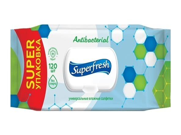 Серветки вологі Superfresh Антибактеріальні, з клапаном, 120 шт
